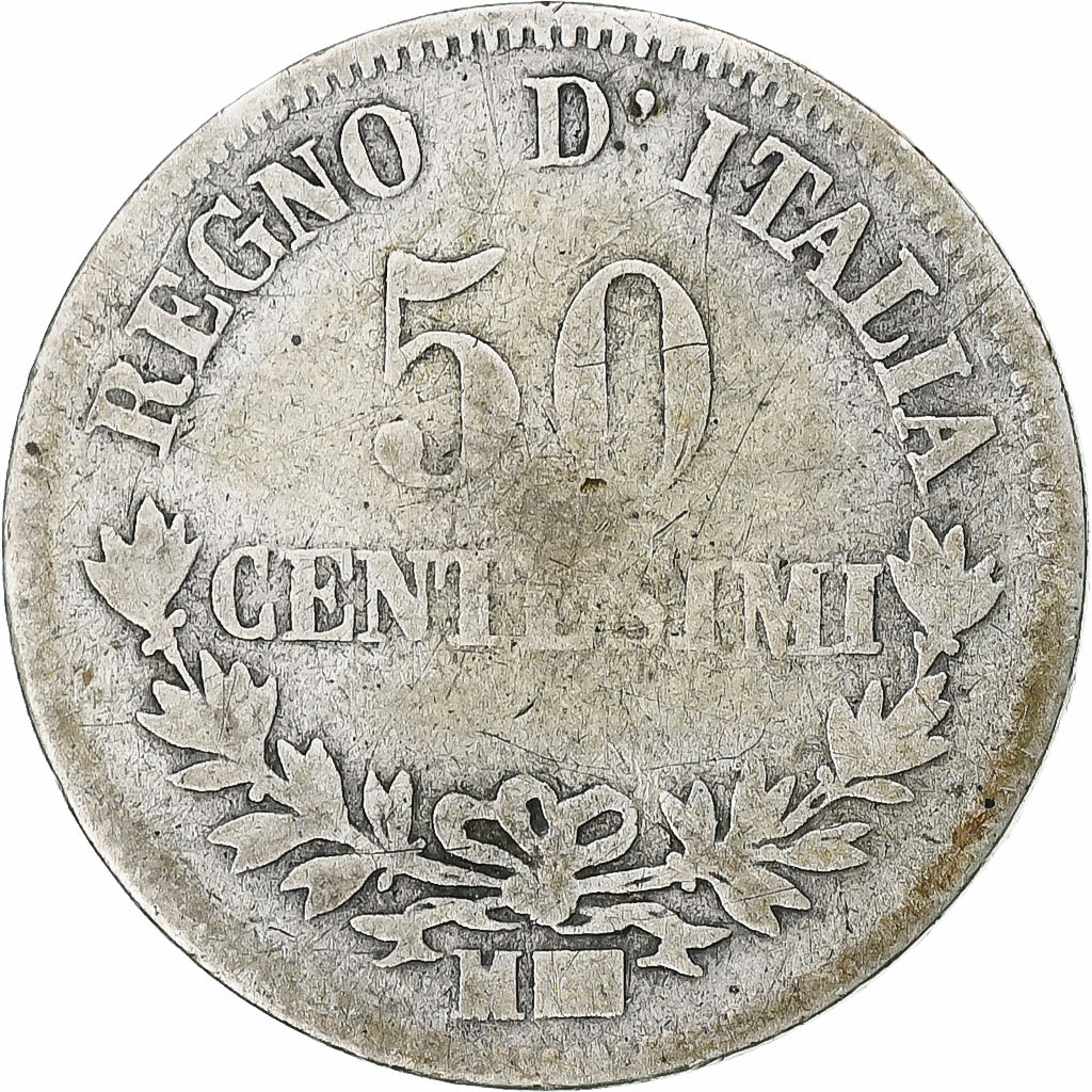 Monnaie, Italie, Vittorio Emanuele II, 50 Centesimi, 1863, Milan, TB, Argent