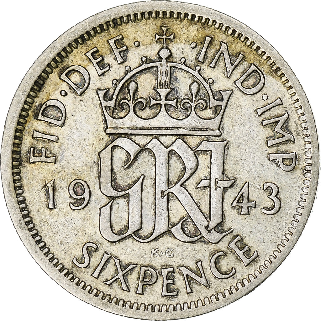 Moeda, Grã-Bretanha, George VI, 6 Pence, 1943, EF(40-45), Prata, KM:852