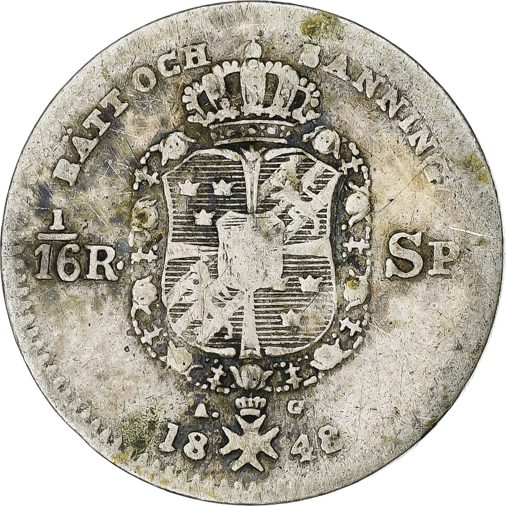 Moneta, Svezia, Oscar I, 1/16 Riksdaler, 1848, MB, Argento, KM:665