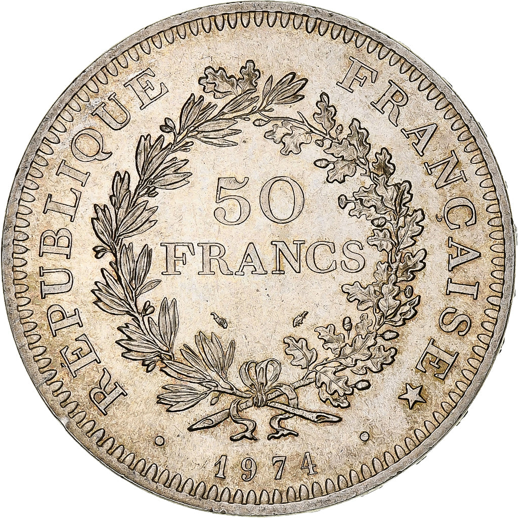 Moneta, Francja, Hercule, 50 Francs, 1974, Avers 20 francs, AU(55-58), Srebro