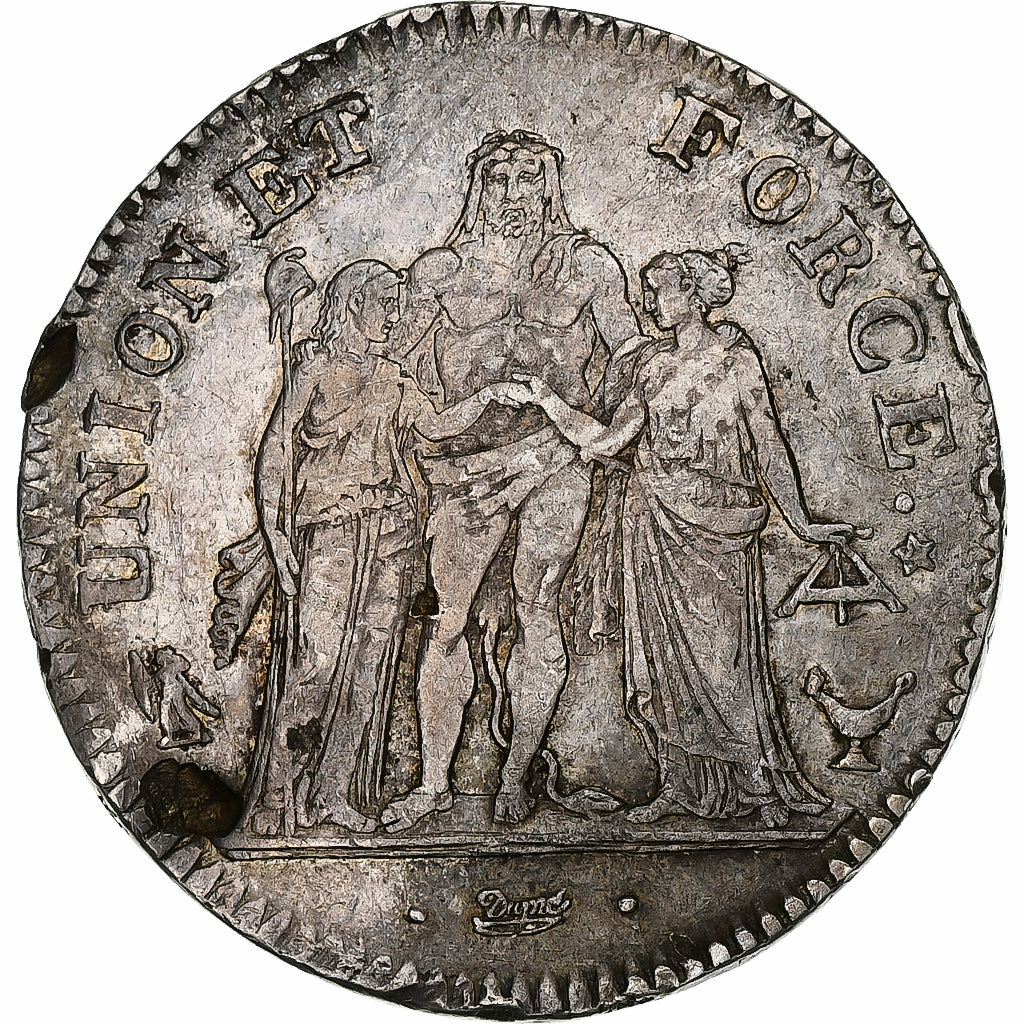 Coin, France, Union et Force, 5 Francs, An 5, 1796, Bordeaux, VF(20-25), Silver
