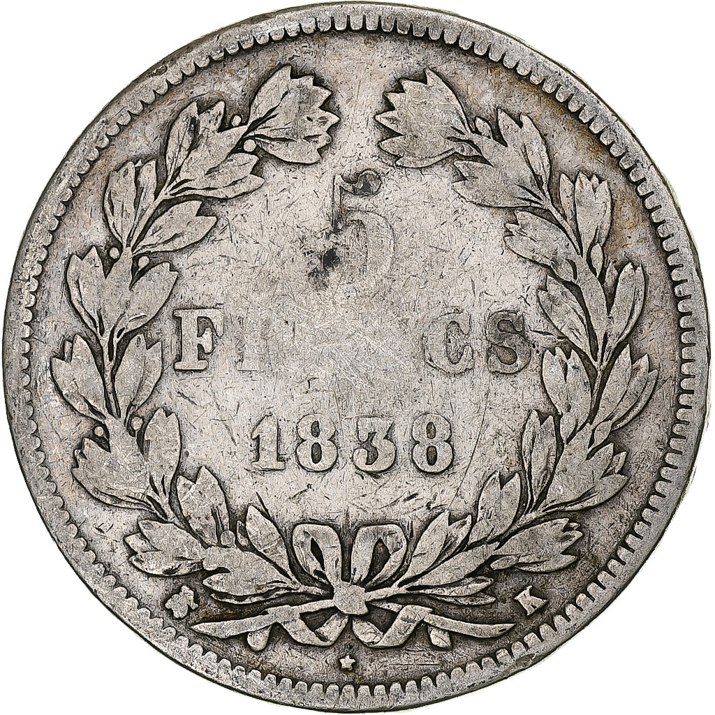 Moneta, Francia, Louis-Philippe, 5 Francs, 1838, Bordeaux, MB, Argento