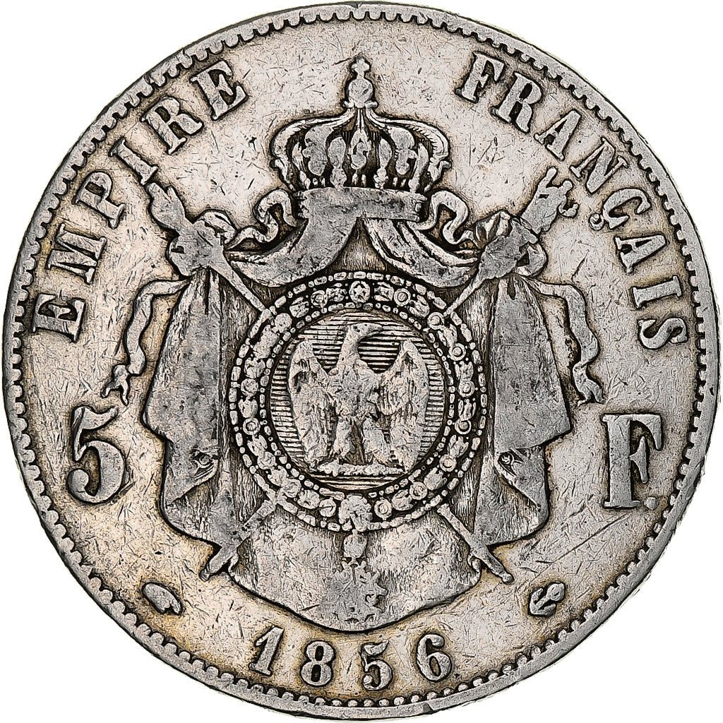 Munten, Frankrijk, Napoleon III, 5 Francs, 1856, Paris, FR, Zilver, KM:782.1