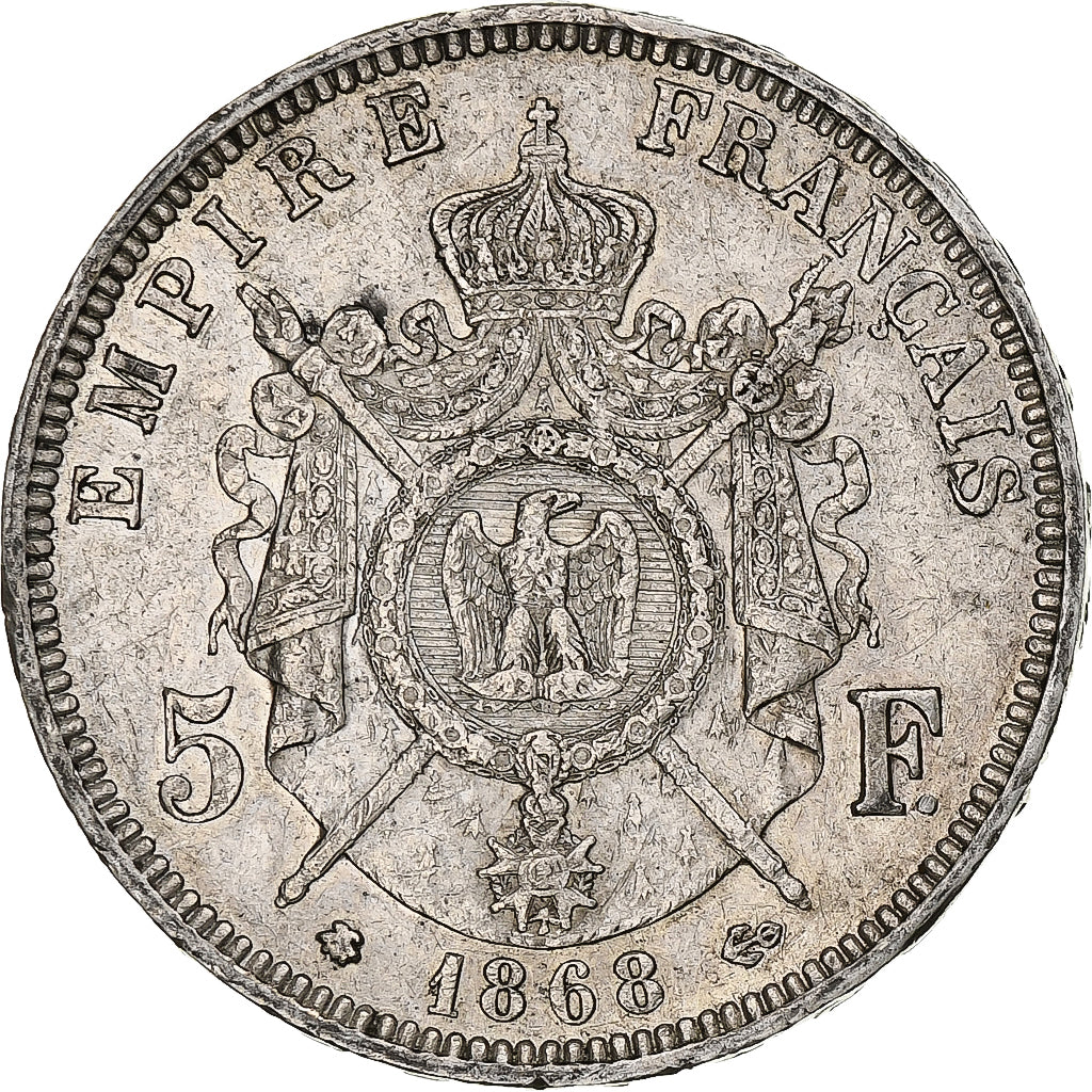Moneta, Francia, Napoleon III, 5 Francs, 1868, Paris, BB, Argento, KM:799.1