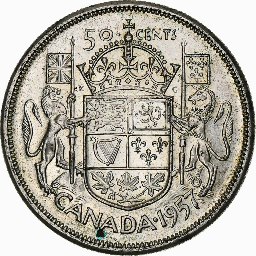 Coin, Canada, Elizabeth II, 50 Cents, 1957, Royal Canadian Mint, Ottawa