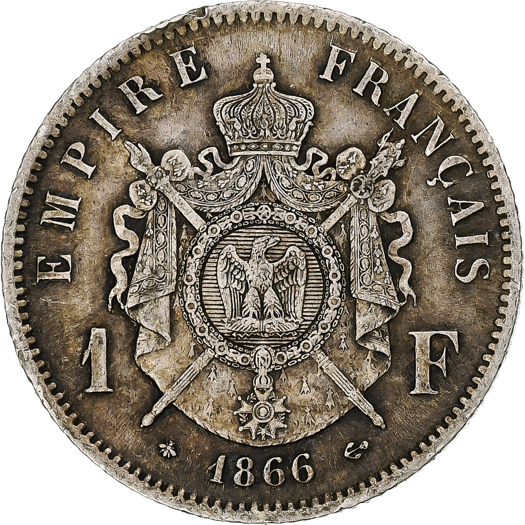 Moeda, França, Napoleon III, Franc, 1866, Paris, EF(40-45), Prata, KM:806.1