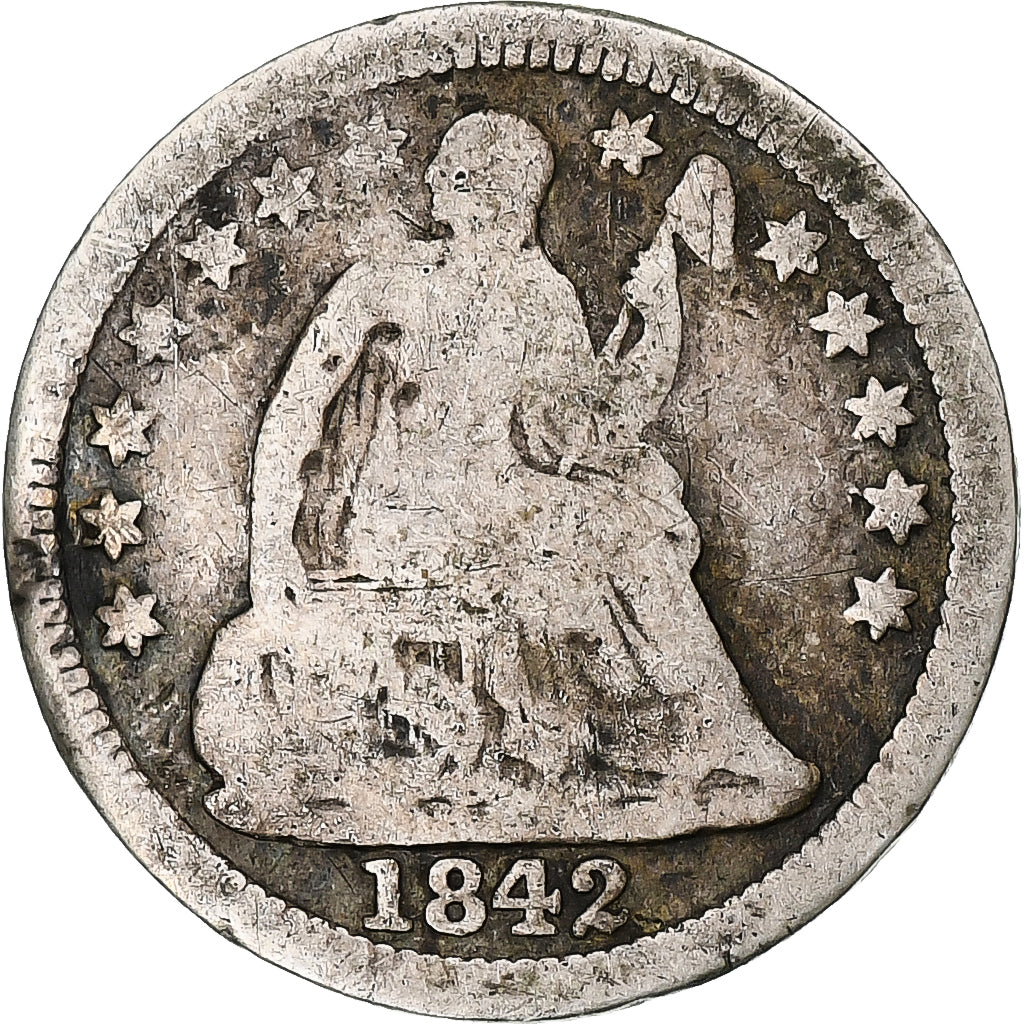 Coin, United States, Half Dime, 1842, U.S. Mint, New Orleans, F(12-15), Silver
