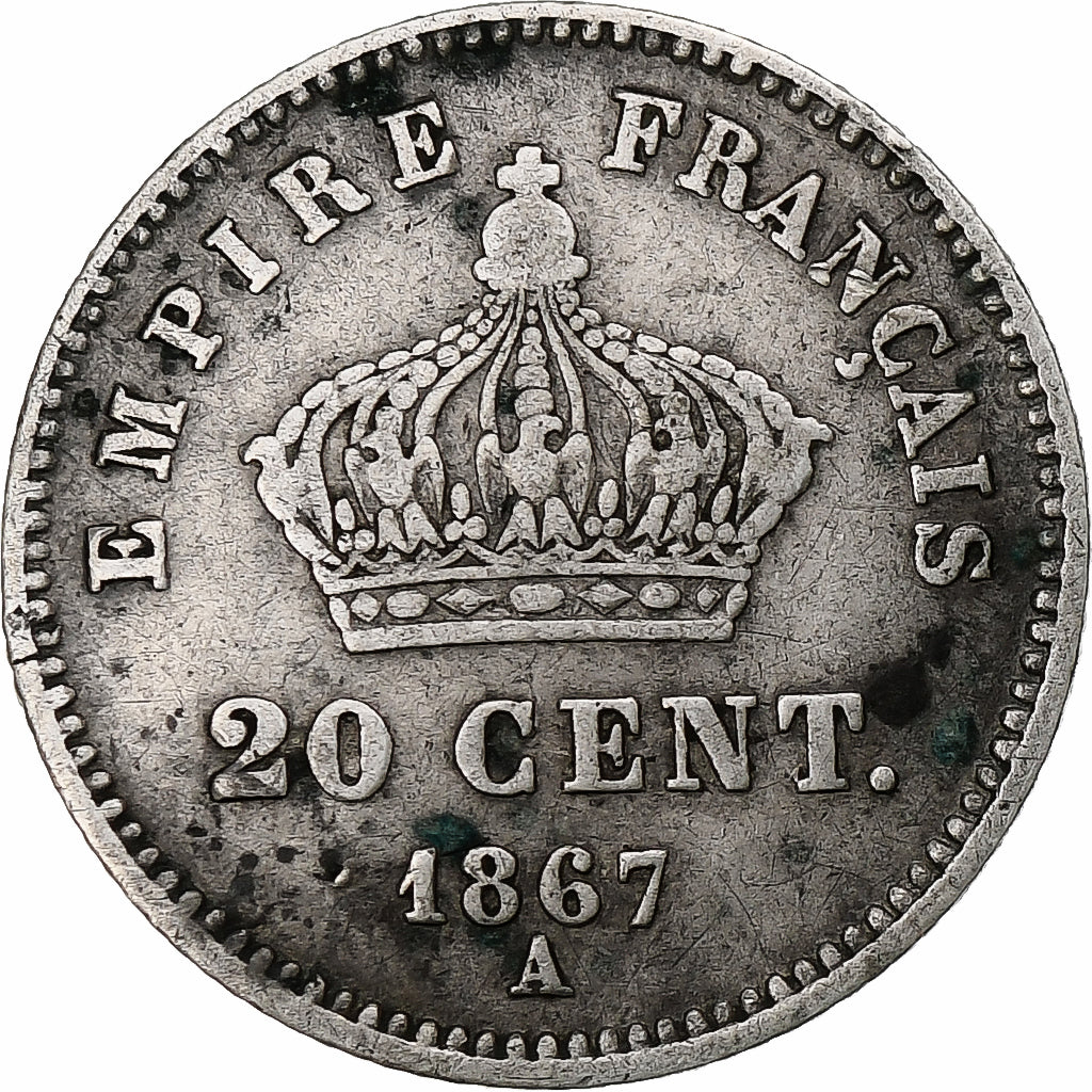 Coin, France, Napoleon III, 20 Centimes, 1867, Paris, VF(20-25), Silver