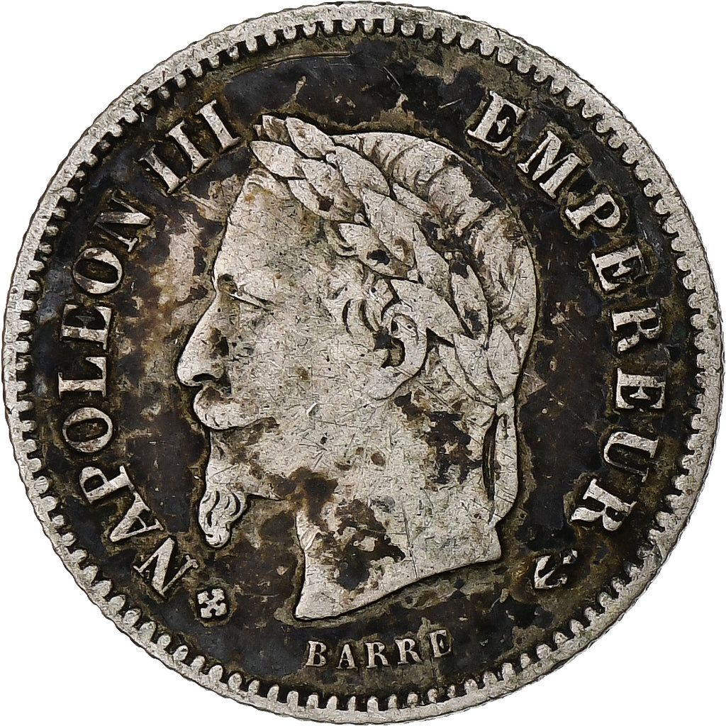 Moeda, França, Napoleon III, 20 Centimes, 1867, Strasbourg, VF(20-25), Prata