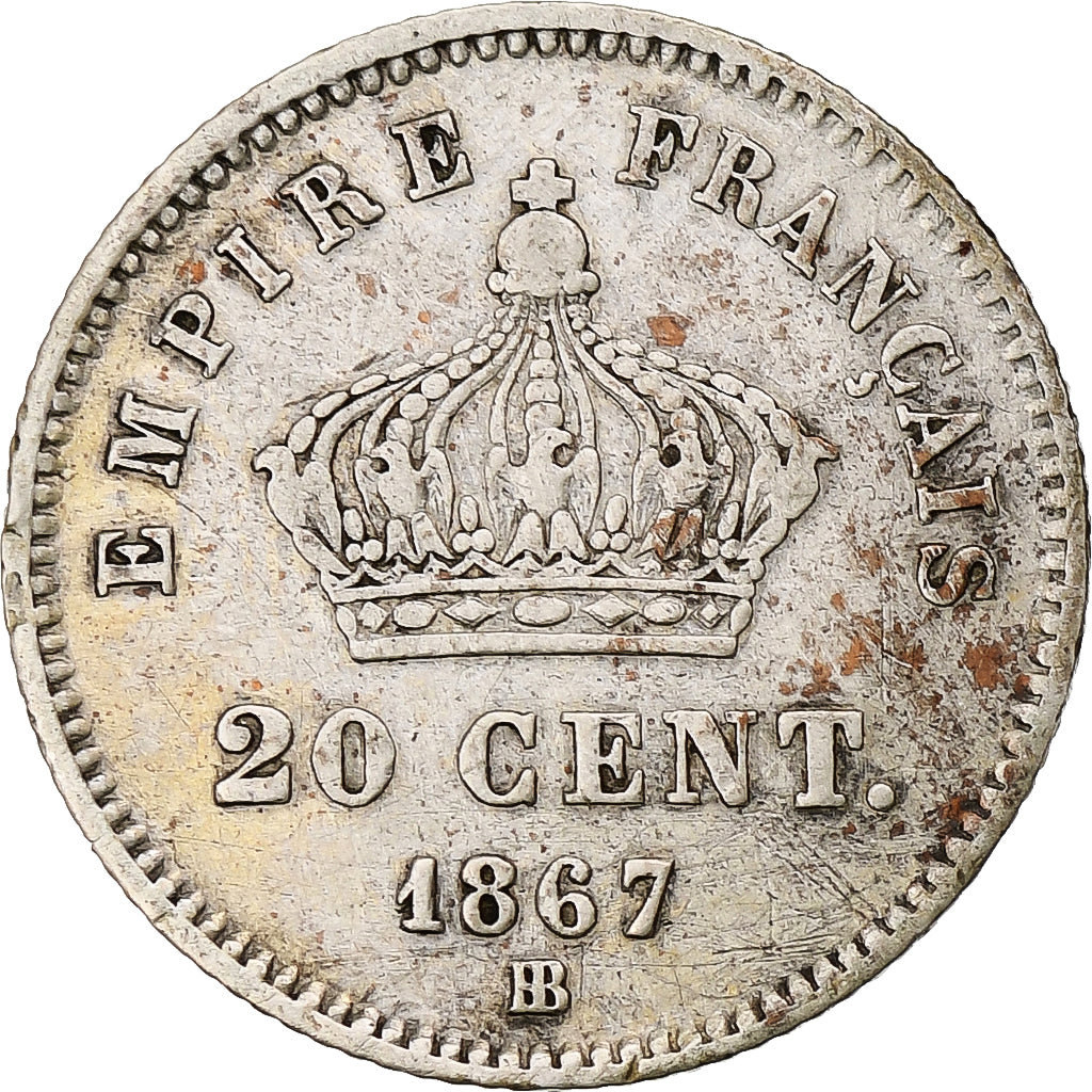 Monnaie, France, Napoleon III, 20 Centimes, 1867, Strasbourg, TTB, Argent