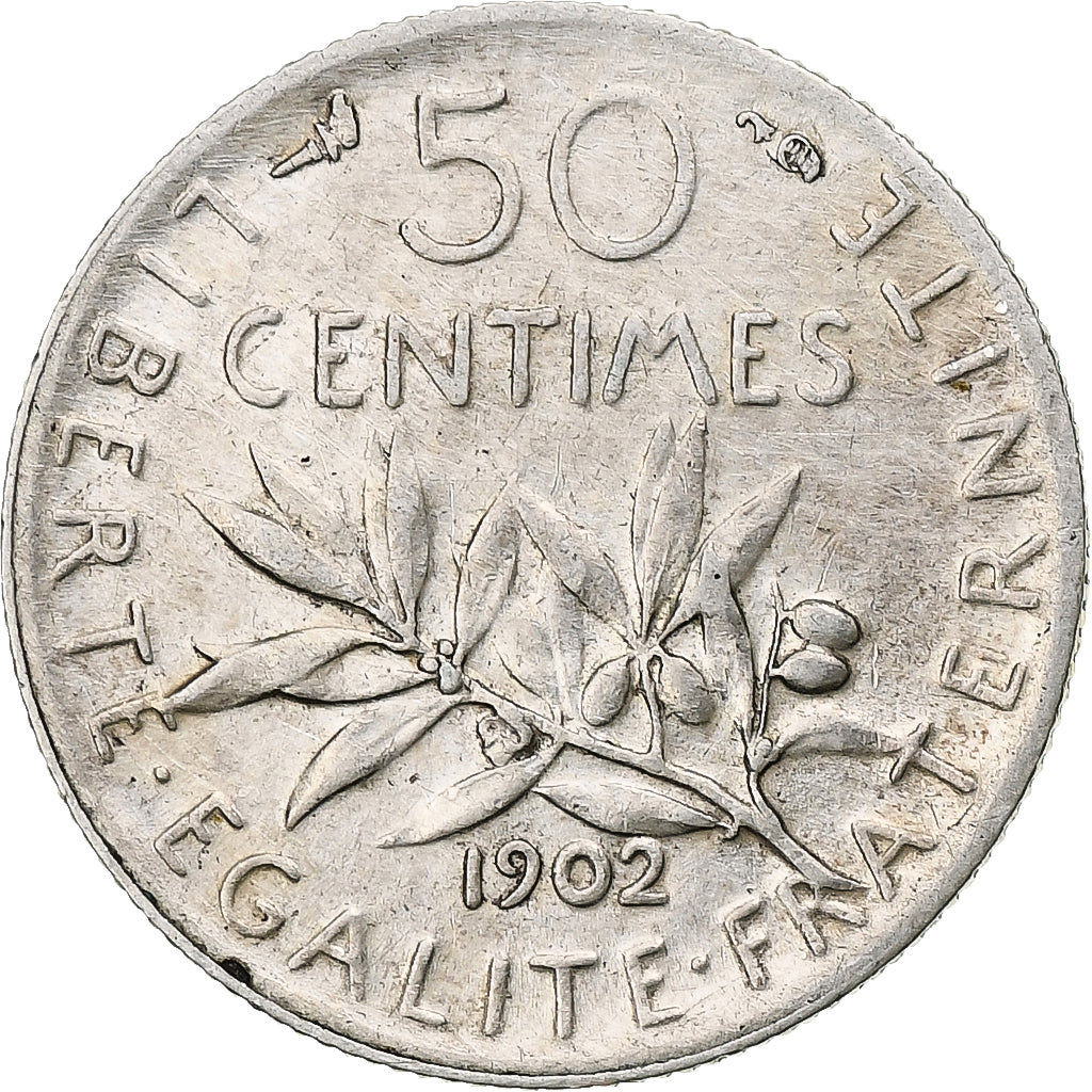 Moneda, Francia, Semeuse, 50 Centimes, 1902, Paris, MBC, Plata, KM:854
