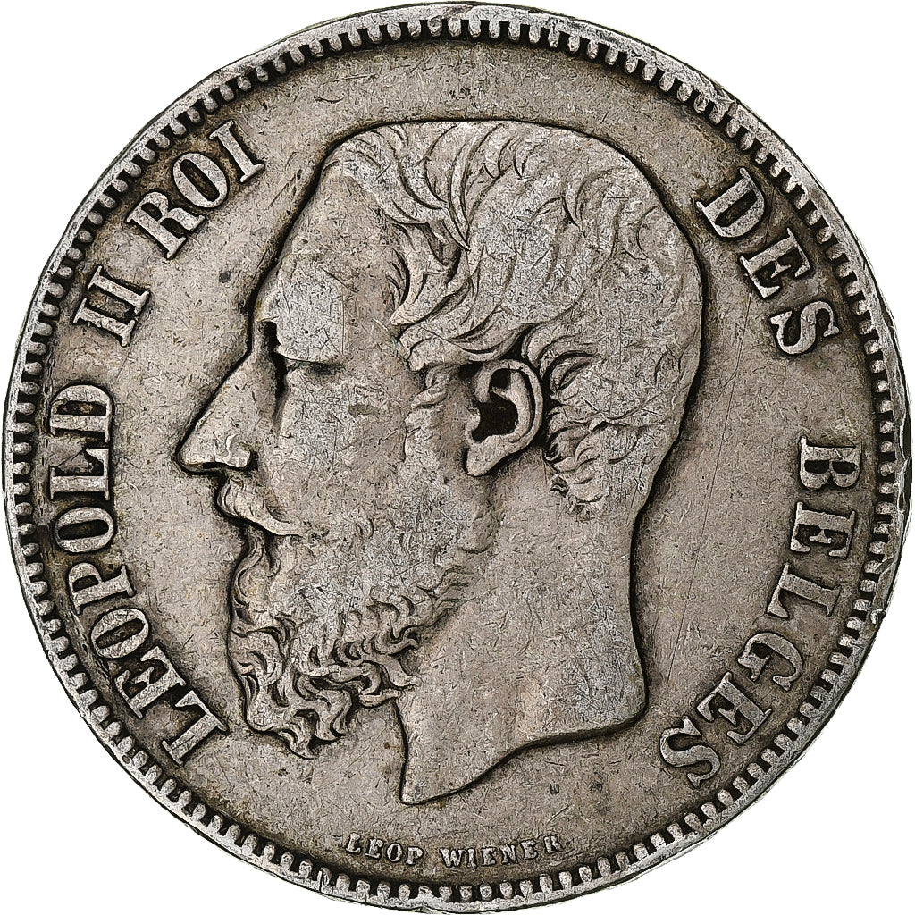 Coin, Belgium, Leopold II, 5 Francs, 5 Frank, 1867, VF(30-35), Silver, KM:24