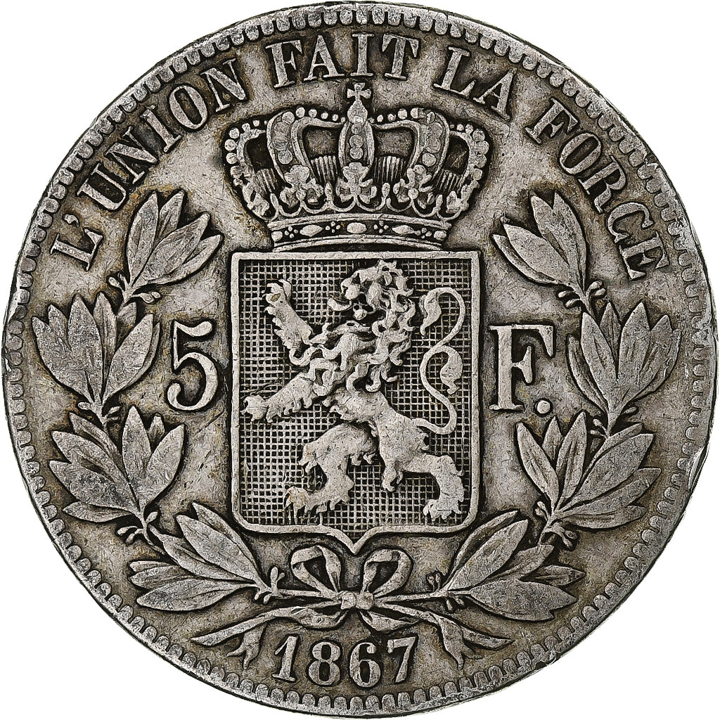 Coin, Belgium, Leopold II, 5 Francs, 5 Frank, 1867, VF(30-35), Silver, KM:24