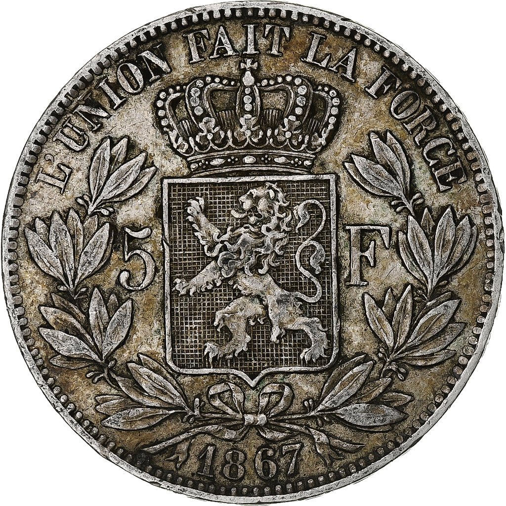 Coin, Belgium, Leopold II, 5 Francs, 5 Frank, 1867, EF(40-45), Silver, KM:24