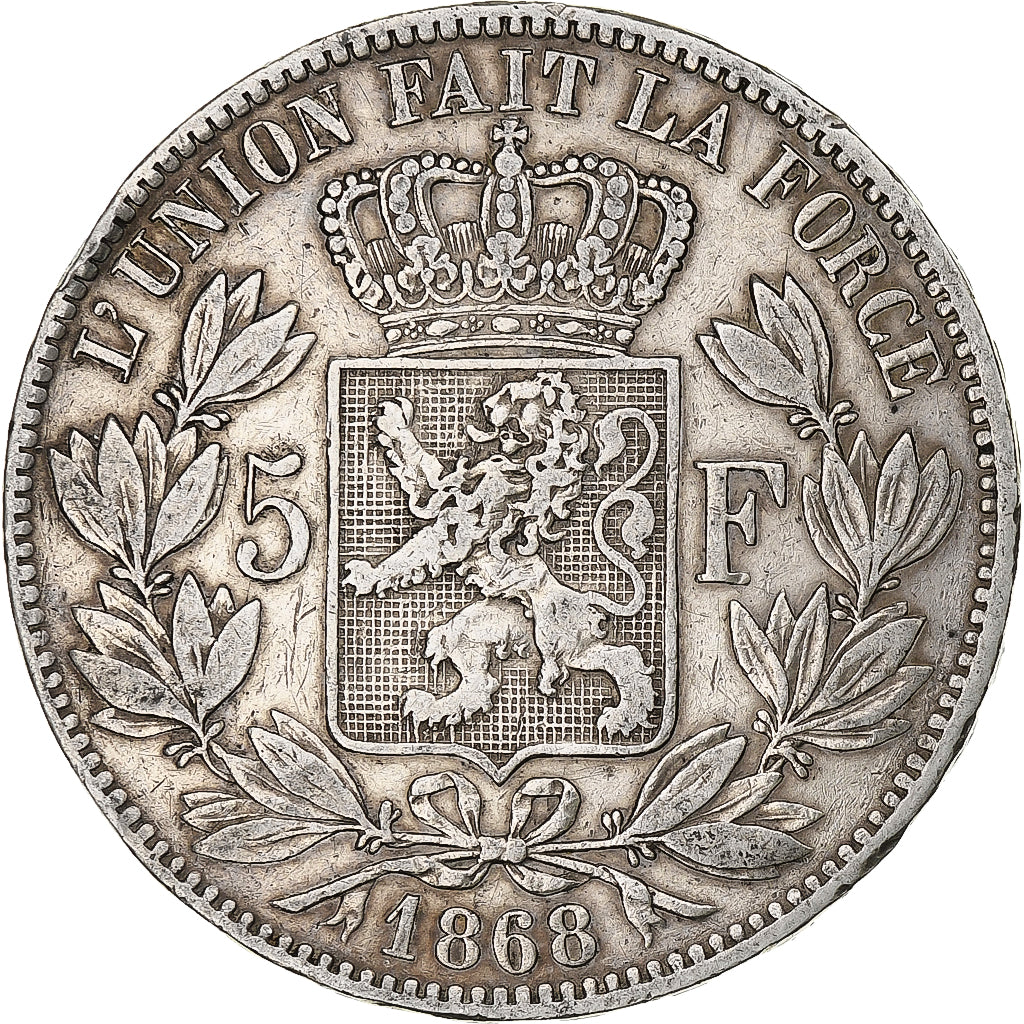 Coin, Belgium, Leopold II, 5 Francs, 5 Frank, 1868, VF(20-25), Silver, KM:24
