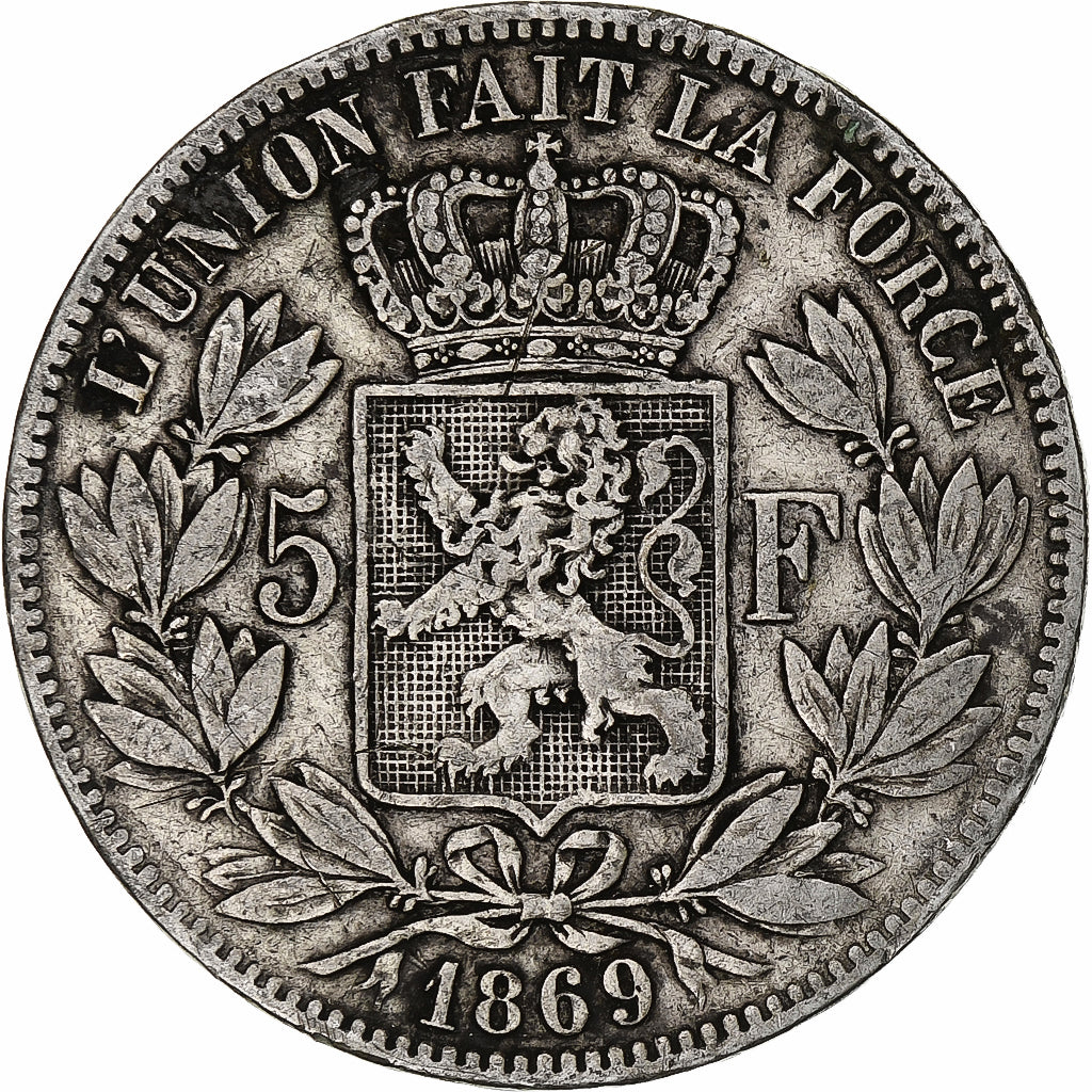 Coin, Belgium, Leopold II, 5 Francs, 5 Frank, 1869, VF(20-25), Silver, KM:24