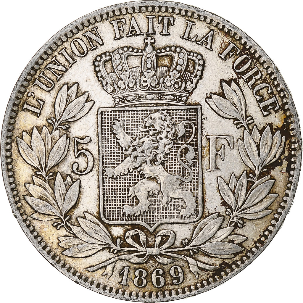 Coin, Belgium, Leopold II, 5 Francs, 5 Frank, 1869, EF(40-45), Silver, KM:24