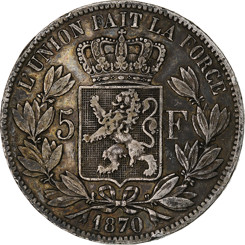 Monnaie, Belgique, Leopold II, 5 Francs, 5 Frank, 1870, Bruxelles, TB, Argent