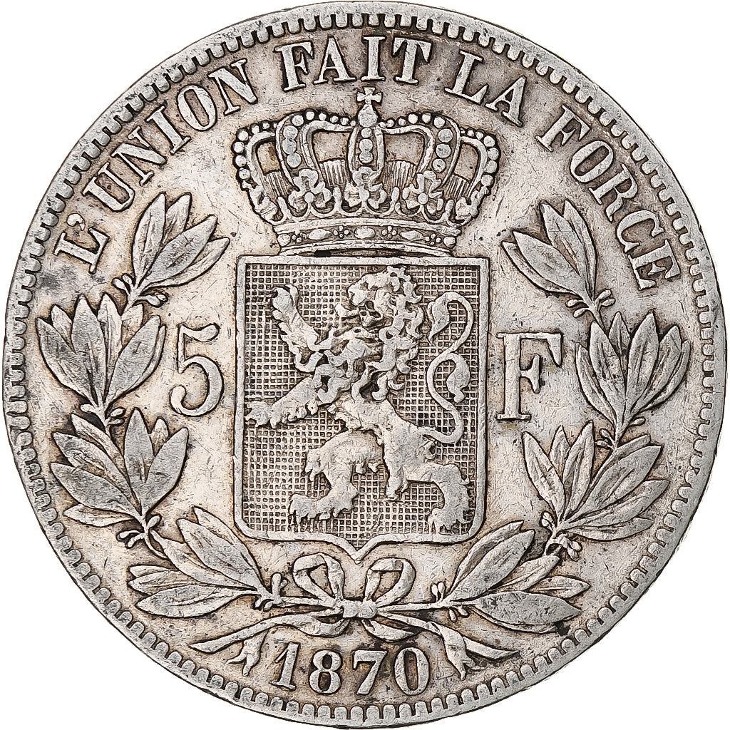 Monnaie, Belgique, Leopold II, 5 Francs, 5 Frank, 1870, Bruxelles, TB, Argent