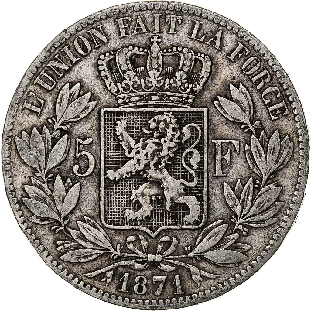 Coin, Belgium, Leopold II, 5 Francs, 5 Frank, 1871, VF(20-25), Silver, KM:24