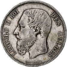 Moeda, Bélgica, Leopold II, 5 Francs, 5 Frank, 1873, VF(30-35), Prata, KM:24
