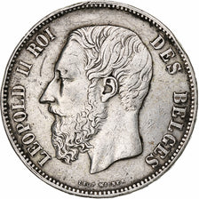 Moeda, Bélgica, Leopold II, 5 Francs, 5 Frank, 1873, VF(30-35), Prata, KM:24