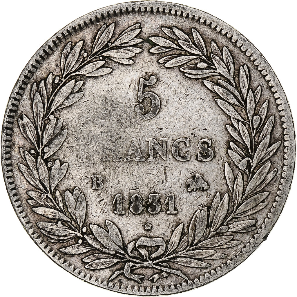 Moneda, Francia, Louis-Philippe, 5 Francs, 1831, Rouen, Tranche en creux, BC+