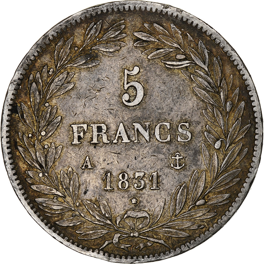 France, 5 Francs, Louis-Philippe, 1831, Paris, Silver, EF(40-45), Gadoury:676