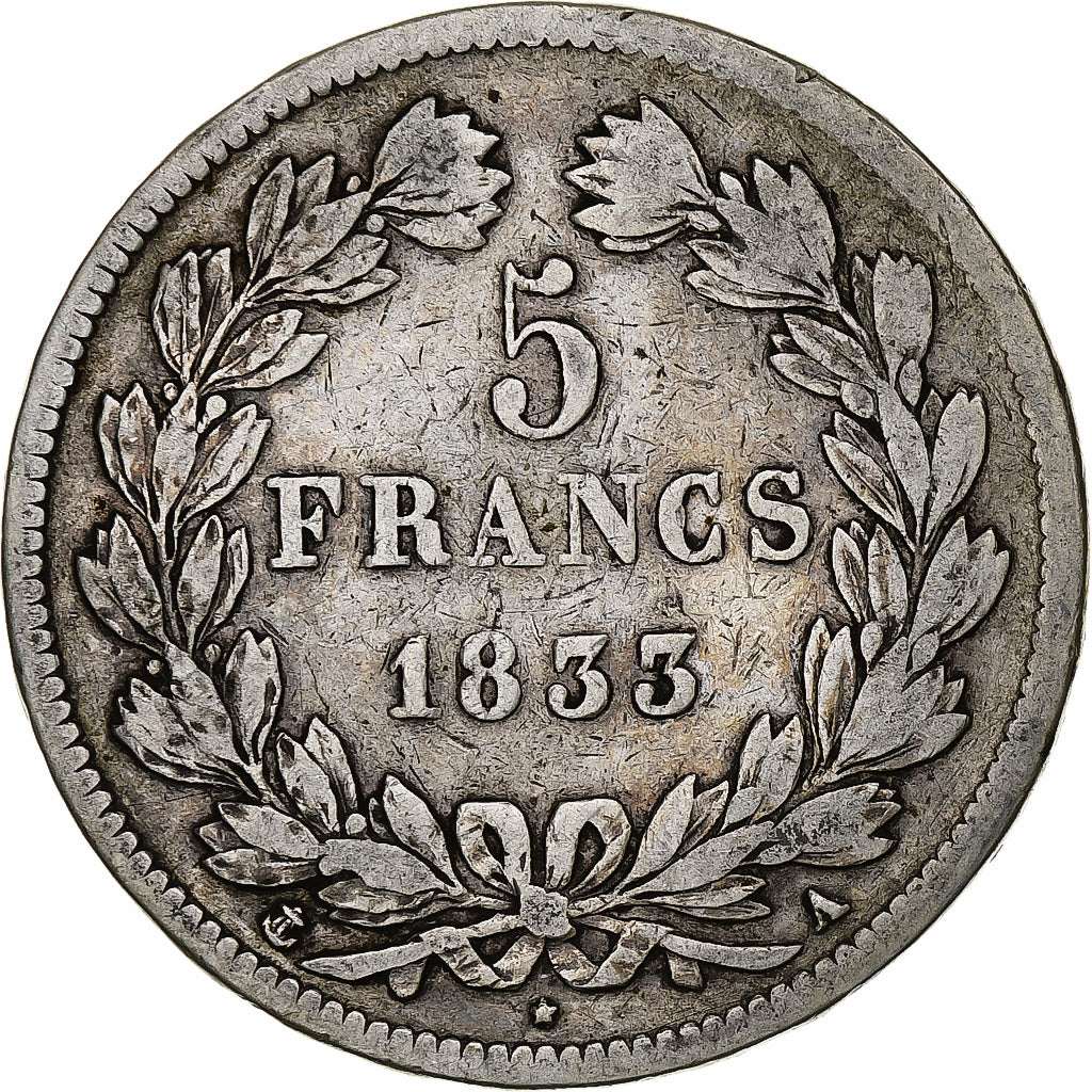 Moneta, Francja, Louis-Philippe, 5 Francs, 1833, Paris, VF(20-25), Srebro