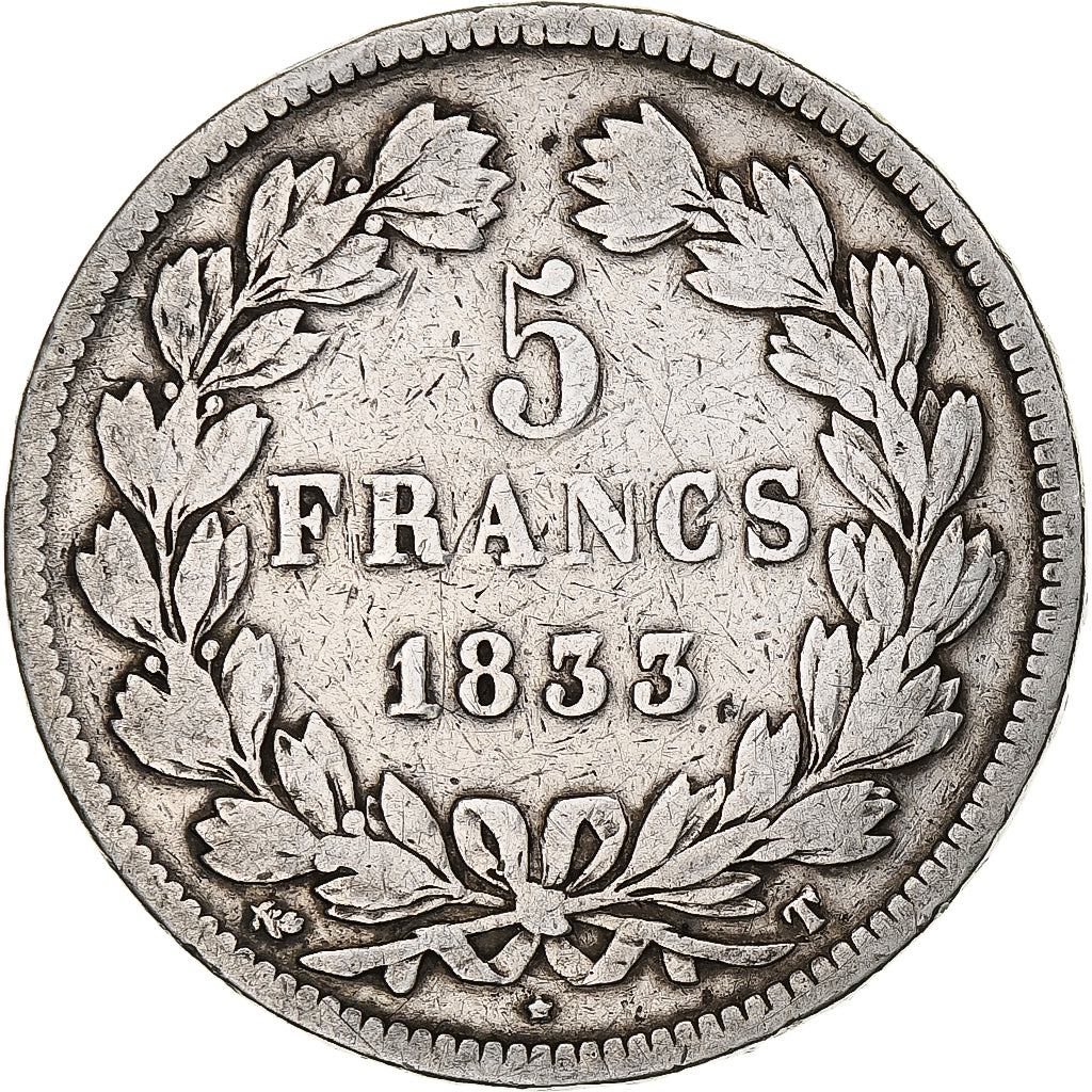 Coin, France, Louis-Philippe, 5 Francs, 1833, Nantes, F(12-15), Silver