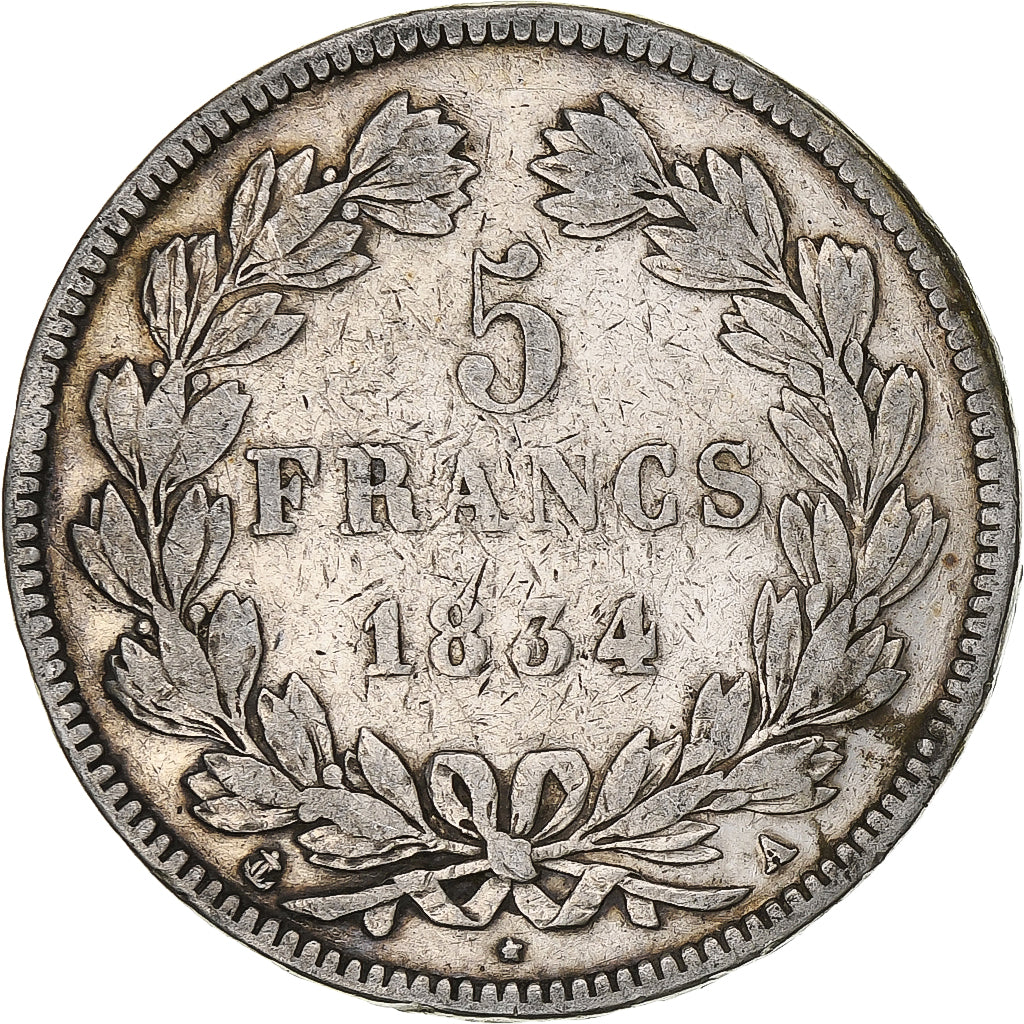 Monnaie, France, Louis-Philippe, 5 Francs, 1834, Paris, TB, Argent, Gadoury:678