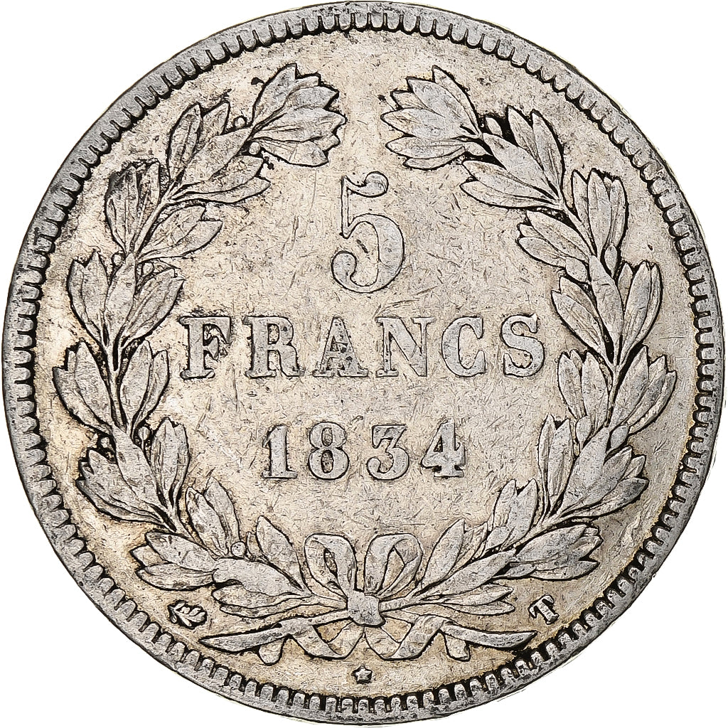 Munten, Frankrijk, Louis-Philippe, 5 Francs, 1834, Nantes, FR, Zilver