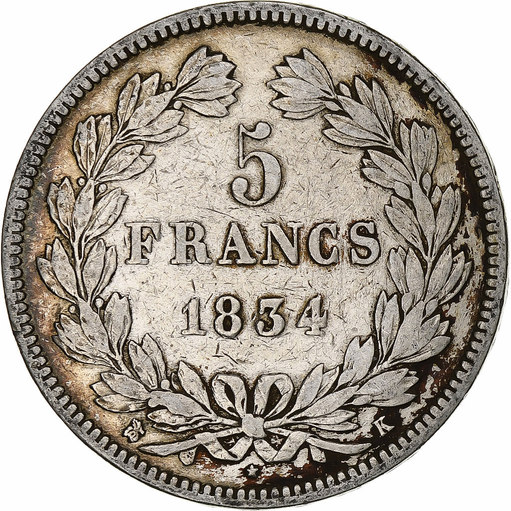 Monnaie, France, Louis-Philippe, 5 Francs, 1834, Bordeaux, TB+, Argent