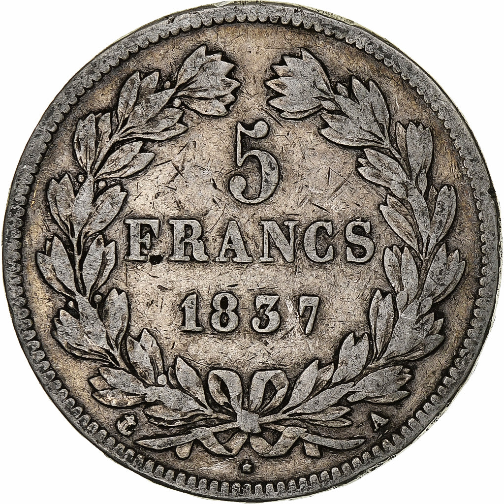 Monnaie, France, Louis-Philippe, 5 Francs, 1837, Paris, TB, Argent, Gadoury:678