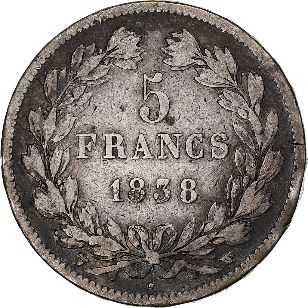 Coin, France, Louis-Philippe, 5 Francs, 1838, Lille, VF(20-25), Silver