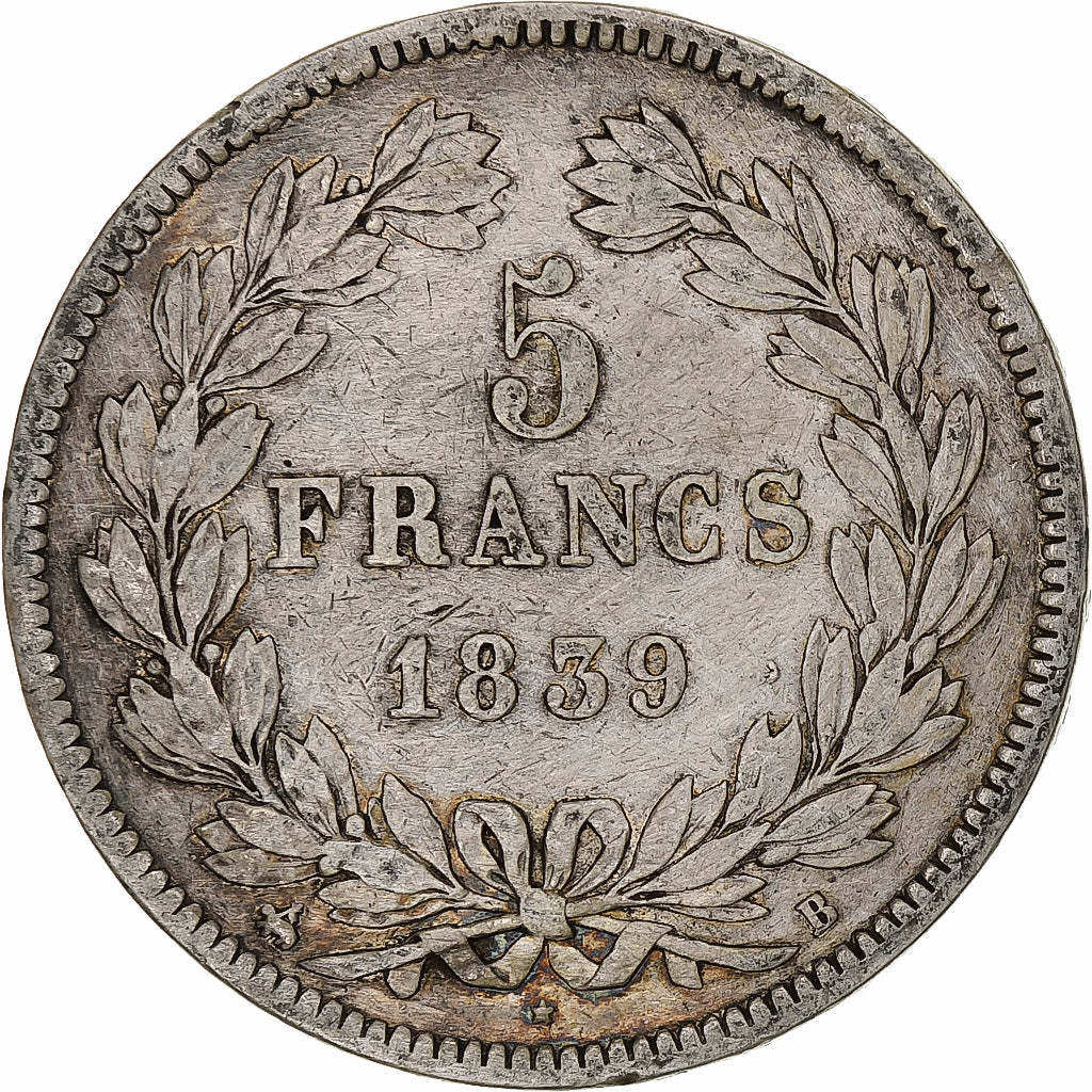 Coin, France, Louis-Philippe, 5 Francs, 1839, Rouen, VF(30-35), Silver