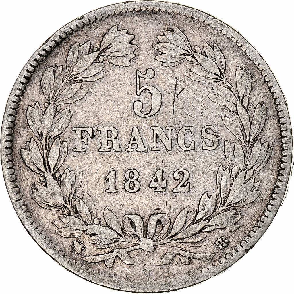 Moneta, Francja, Louis-Philippe, 5 Francs, 1842, Strasbourg, VF(20-25), Srebro