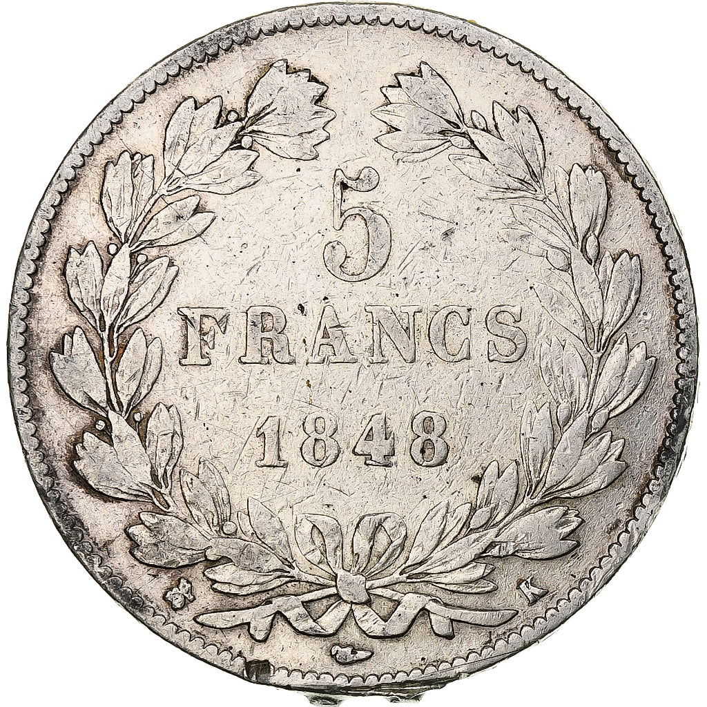 Coin, France, Louis-Philippe, 5 Francs, 1848, Bordeaux, VF(20-25), Silver