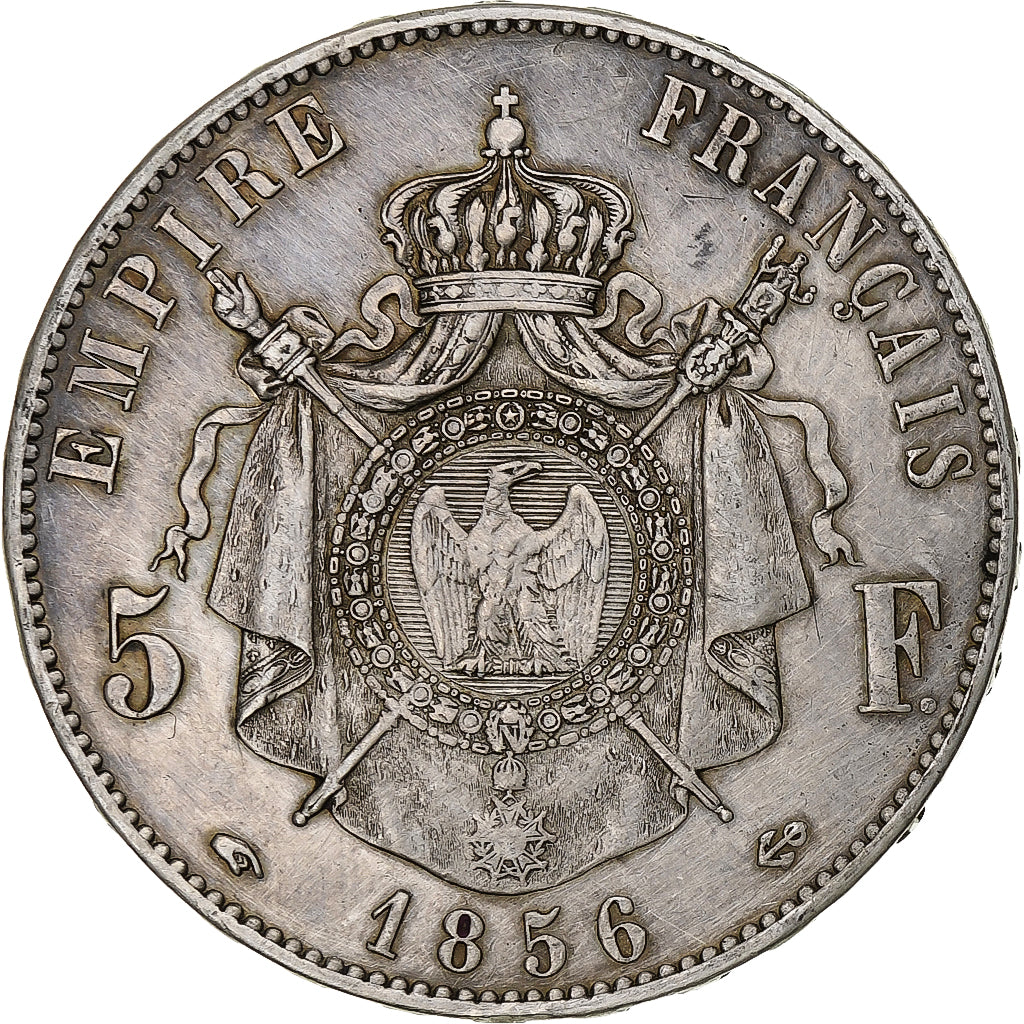 Francja, Napoleon III, 5 Francs, 1856, Paris, AU(50-53), Srebro, KM:782.1