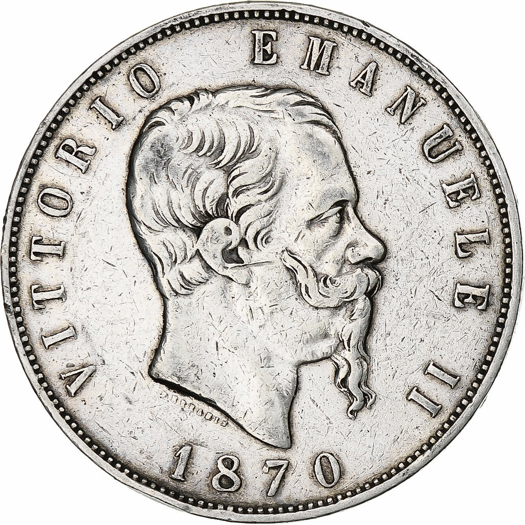 Coin, Italy, Vittorio Emanuele II, 5 Lire, 1870, Rome, EF(40-45), Silver, KM:8.4