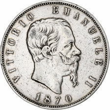 Coin, Italy, Vittorio Emanuele II, 5 Lire, 1870, Rome, EF(40-45), Silver, KM:8.4