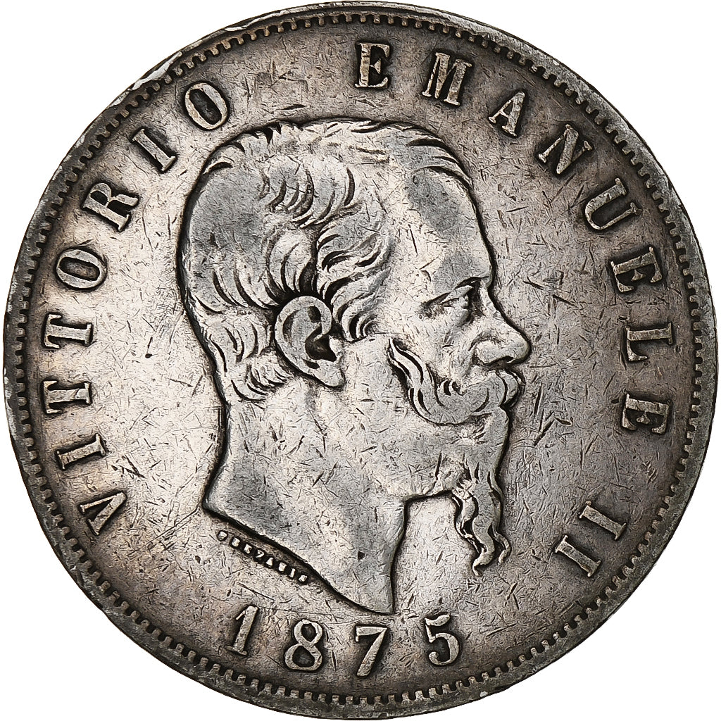 Coin, Italy, Vittorio Emanuele II, 5 Lire, 1875, Milan, VF(20-25), Silver