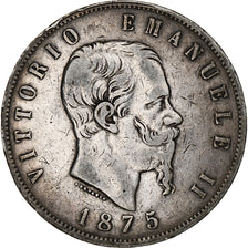 Coin, Italy, Vittorio Emanuele II, 5 Lire, 1875, Milan, VF(20-25), Silver