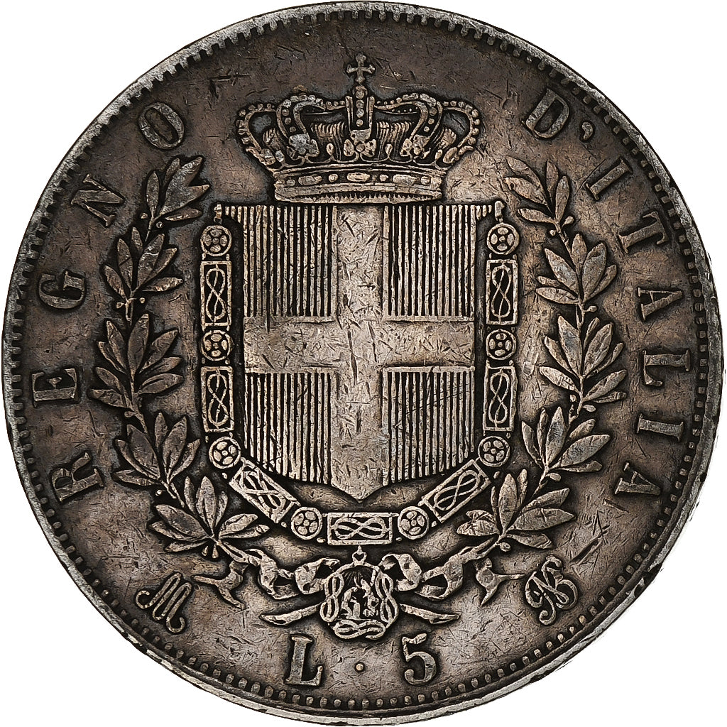 Coin, Italy, Vittorio Emanuele II, 5 Lire, 1875, Milan, VF(20-25), Silver