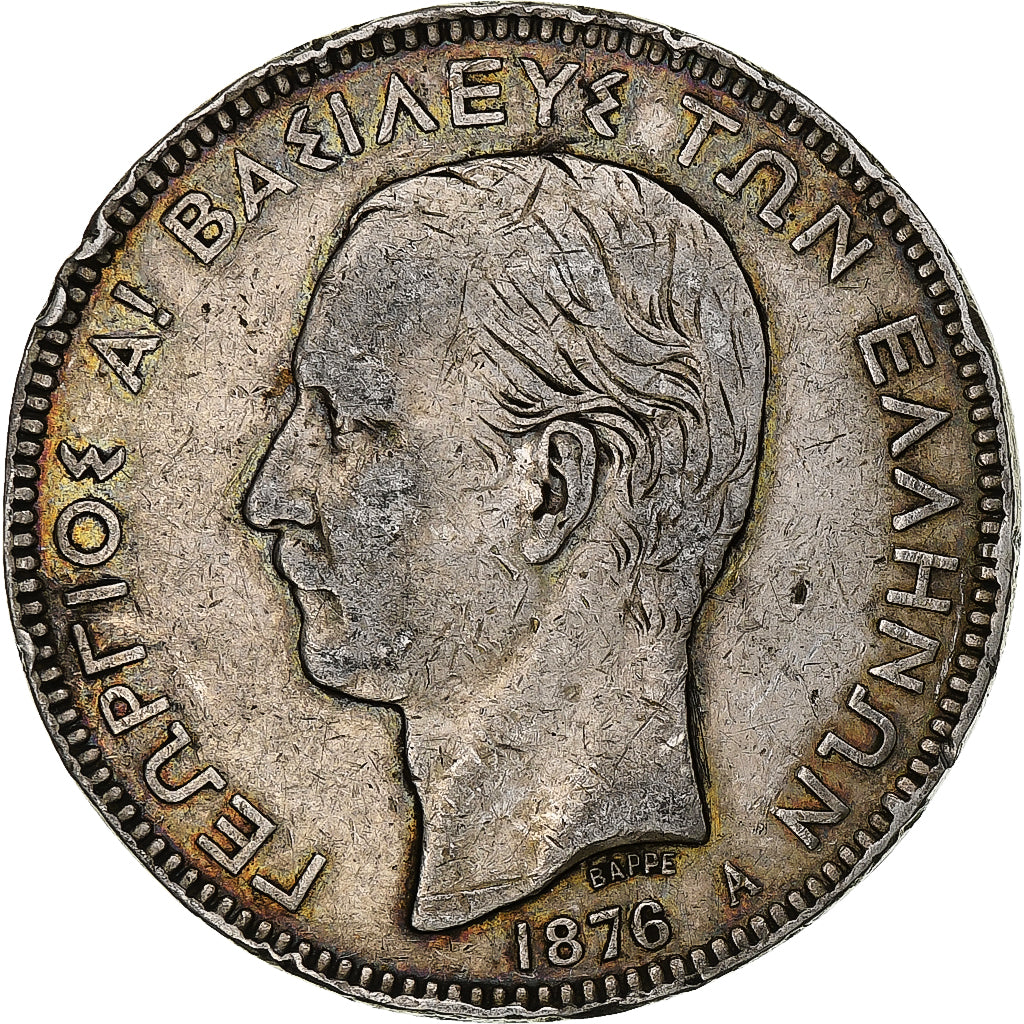 Coin, Greece, George I, 5 Drachmai, 1876, Paris, VF(30-35), Silver, KM:46