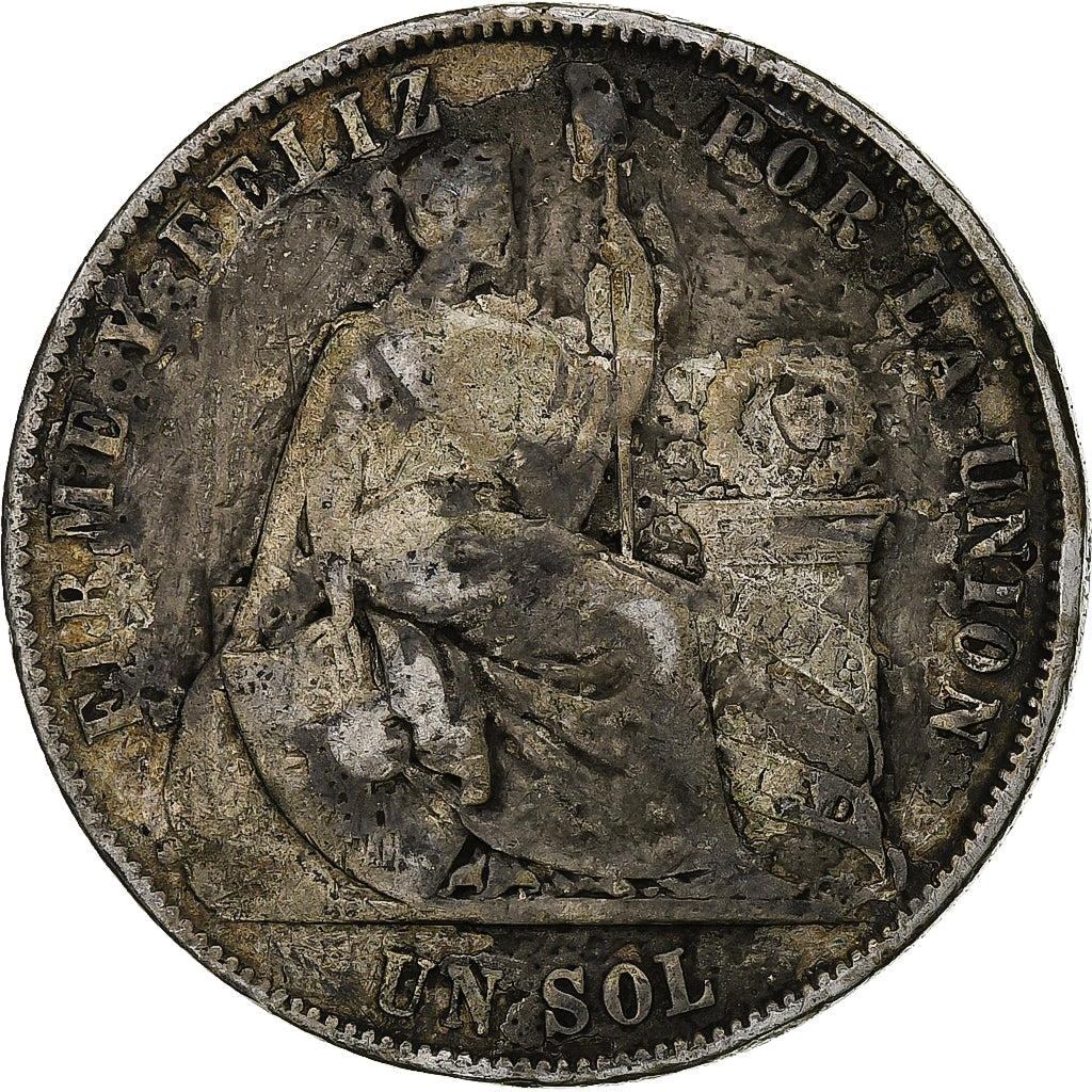 Coin, Peru, SOUTH PERU, Sol, 1869, Lima, VF(20-25), Silver, KM:196.3