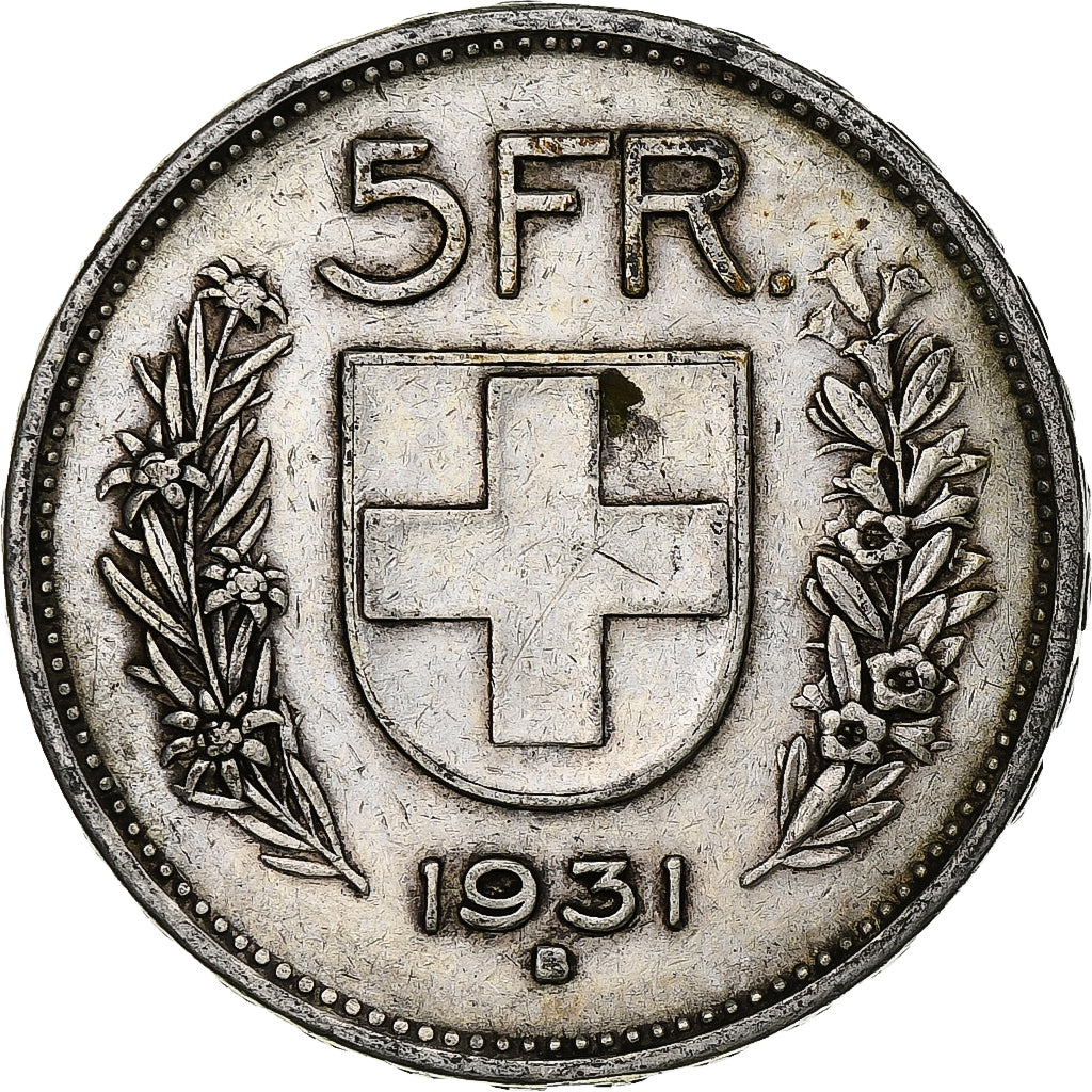 Coin, Switzerland, 5 Francs, 1931, Bern, EF(40-45), Silver, KM:40