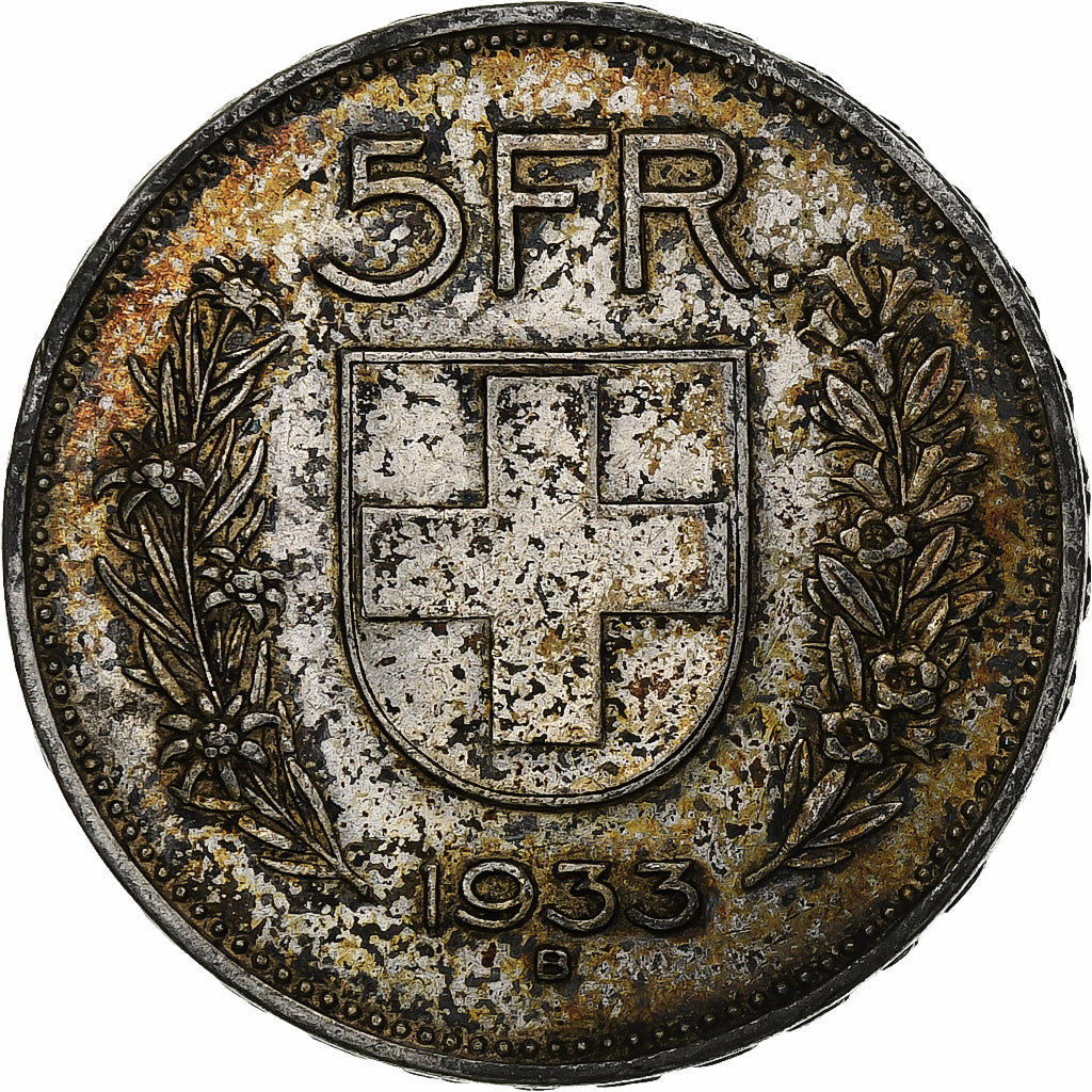 Coin, Switzerland, 5 Francs, 1933, Bern, VF(30-35), Silver, KM:40