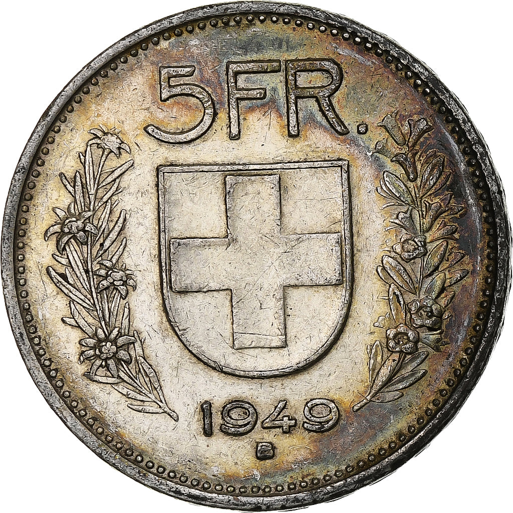 Coin, Switzerland, 5 Francs, 1949, Bern, AU(50-53), Silver, KM:40