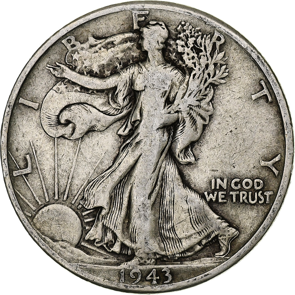 Coin, United States, Walking Liberty Half Dollar, Half Dollar, 1943, U.S. Mint